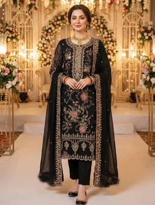 BLACK CHIFFON SALWAR SUIT COLLECTION SEMI STTICHED MATERIAL 1