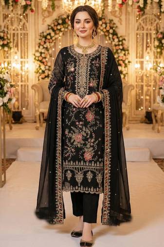 BLACK CHIFFON SALWAR SUIT COLLECTION SEMI STTICHED MATERIAL