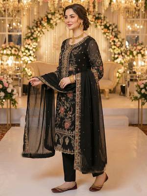 BLACK CHIFFON SALWAR SUIT COLLECTION SEMI STTICHED MATERIAL 2