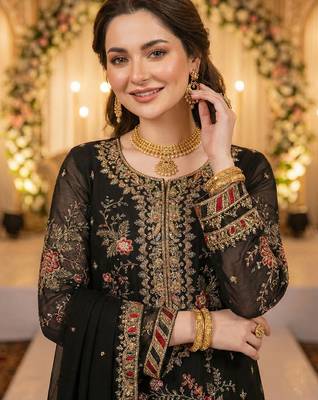 BLACK CHIFFON SALWAR SUIT COLLECTION SEMI STTICHED MATERIAL 3