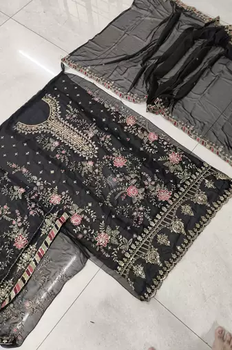 BLACK CHIFFON SALWAR SUIT COLLECTION SEMI STTICHED MATERIAL