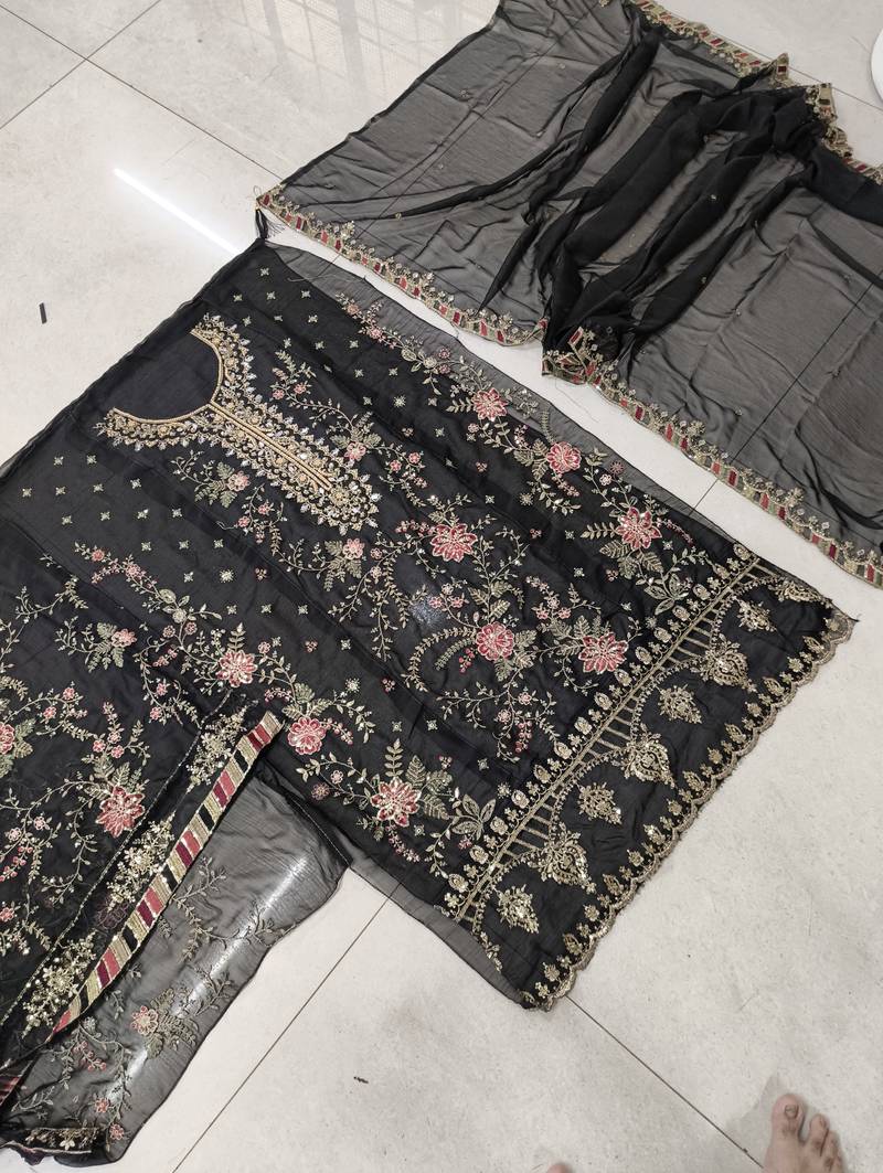 BLACK CHIFFON SALWAR SUIT COLLECTION SEMI STTICHED MATERIAL