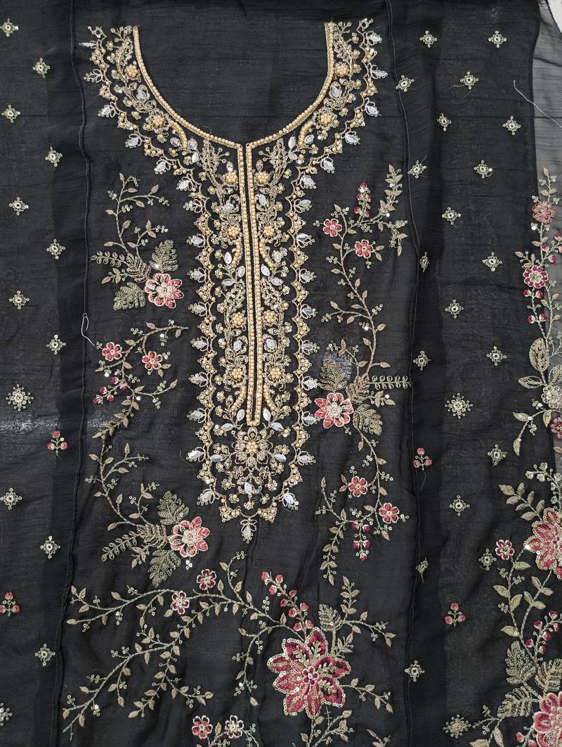 BLACK CHIFFON SALWAR SUIT COLLECTION SEMI STTICHED MATERIAL