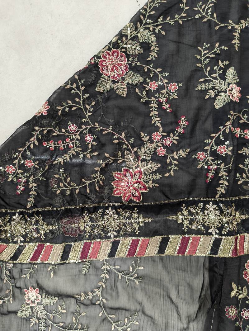 BLACK CHIFFON SALWAR SUIT COLLECTION SEMI STTICHED MATERIAL