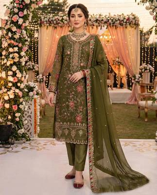 GREEN CHIFFON SALWAR SUIT COLLECTION SEMI STTICHED MATERIAL 1