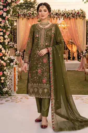 GREEN CHIFFON SALWAR SUIT COLLECTION SEMI STTICHED MATERIAL