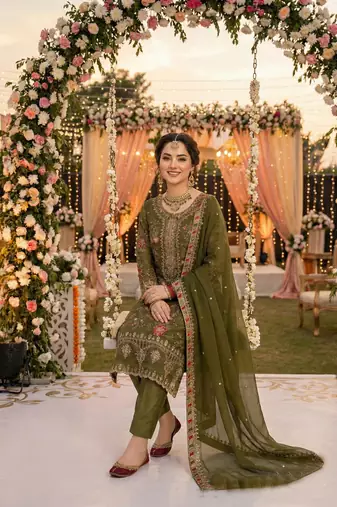GREEN CHIFFON SALWAR SUIT COLLECTION SEMI STTICHED MATERIAL