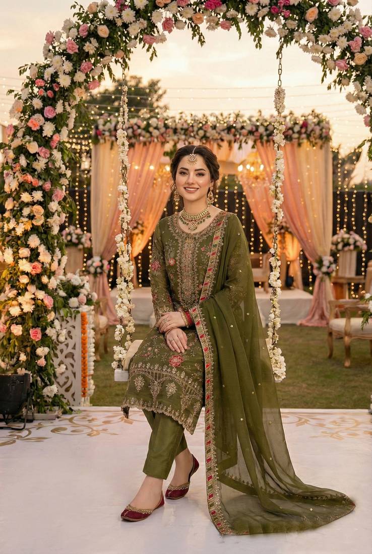 GREEN CHIFFON SALWAR SUIT COLLECTION SEMI STTICHED MATERIAL