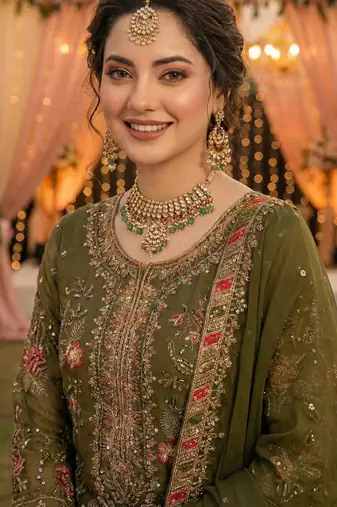 GREEN CHIFFON SALWAR SUIT COLLECTION SEMI STTICHED MATERIAL