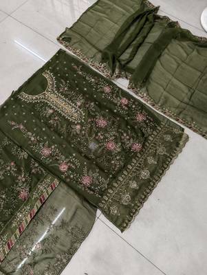 GREEN CHIFFON SALWAR SUIT COLLECTION SEMI STTICHED MATERIAL 4