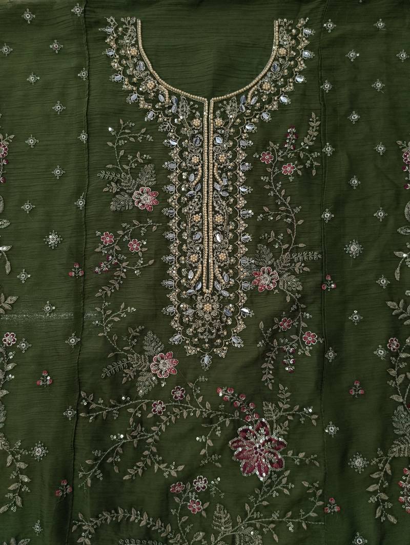 GREEN CHIFFON SALWAR SUIT COLLECTION SEMI STTICHED MATERIAL