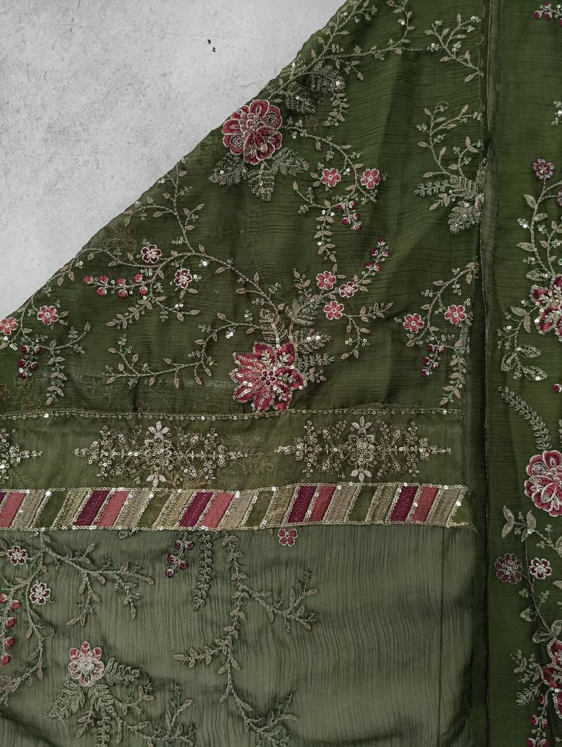 GREEN CHIFFON SALWAR SUIT COLLECTION SEMI STTICHED MATERIAL