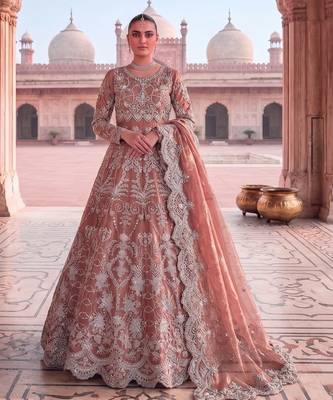 TWILL NET PEACH ANARKALI SALWAR SUIT COLLECTION SEMI STTICHED MATERIAL 1