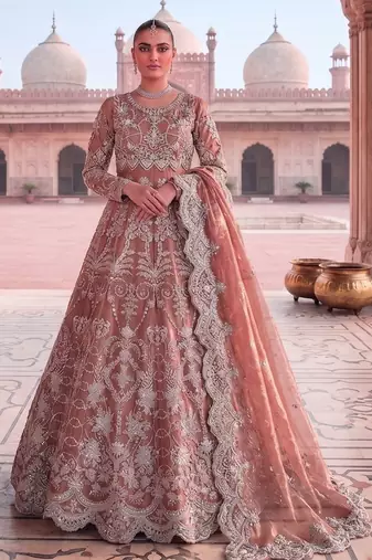 TWILL NET PEACH ANARKALI SALWAR SUIT COLLECTION SEMI STTICHED MATERIAL