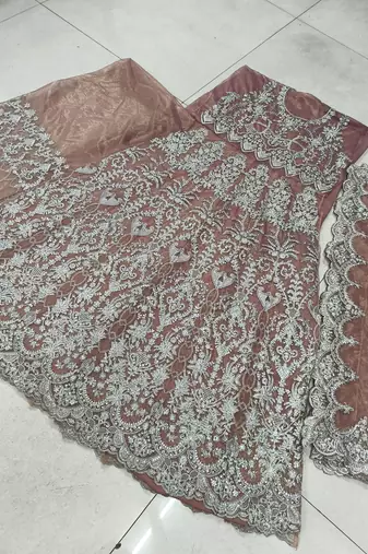 TWILL NET PEACH ANARKALI SALWAR SUIT COLLECTION SEMI STTICHED MATERIAL