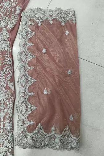 TWILL NET PEACH ANARKALI SALWAR SUIT COLLECTION SEMI STTICHED MATERIAL