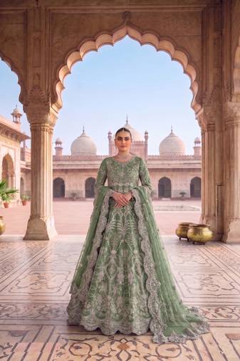TWILL NET PISTA GREEN ANARKALI SALWAR SUIT COLLECTION SEMI STTICHED MATERIAL
