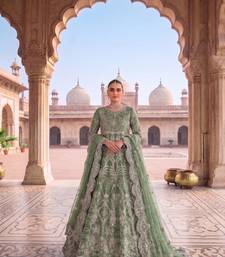 TWILL NET PISTA GREEN ANARKALI SALWAR SUIT COLLECTION SEMI STTICHED MATERIAL