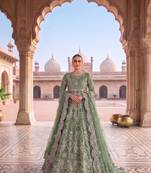 TWILL NET PISTA GREEN ANARKALI SALWAR SUIT COLLECTION SEMI STTICHED MATERIAL