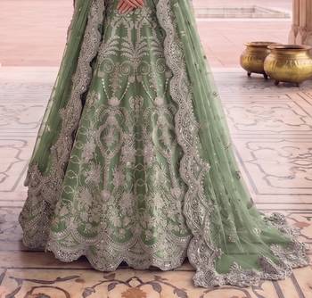 TWILL NET PISTA GREEN ANARKALI SALWAR SUIT COLLECTION SEMI STTICHED MATERIAL 2