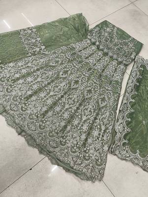 TWILL NET PISTA GREEN ANARKALI SALWAR SUIT COLLECTION SEMI STTICHED MATERIAL 3