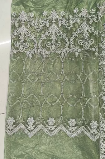 TWILL NET PISTA GREEN ANARKALI SALWAR SUIT COLLECTION SEMI STTICHED MATERIAL