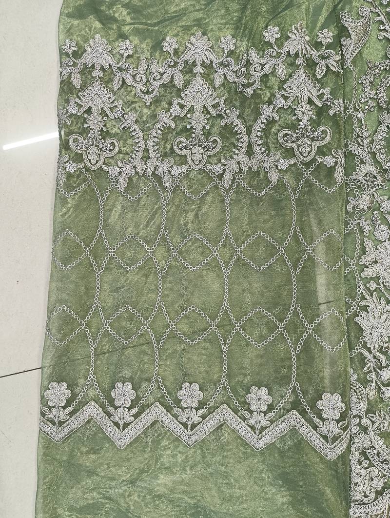 TWILL NET PISTA GREEN ANARKALI SALWAR SUIT COLLECTION SEMI STTICHED MATERIAL