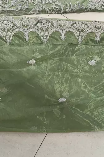 TWILL NET PISTA GREEN ANARKALI SALWAR SUIT COLLECTION SEMI STTICHED MATERIAL