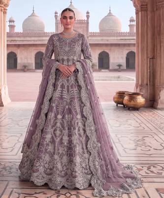 TWILL NET PURPLE ANARKALI SALWAR SUIT COLLECTION SEMI STTICHED MATERIAL 1