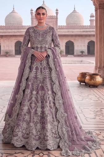 TWILL NET PURPLE ANARKALI SALWAR SUIT COLLECTION SEMI STTICHED MATERIAL