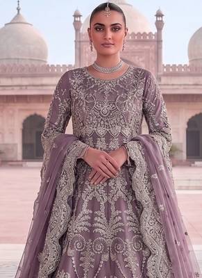 TWILL NET PURPLE ANARKALI SALWAR SUIT COLLECTION SEMI STTICHED MATERIAL 2