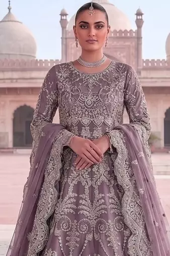 TWILL NET PURPLE ANARKALI SALWAR SUIT COLLECTION SEMI STTICHED MATERIAL