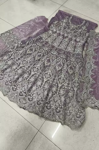 TWILL NET PURPLE ANARKALI SALWAR SUIT COLLECTION SEMI STTICHED MATERIAL