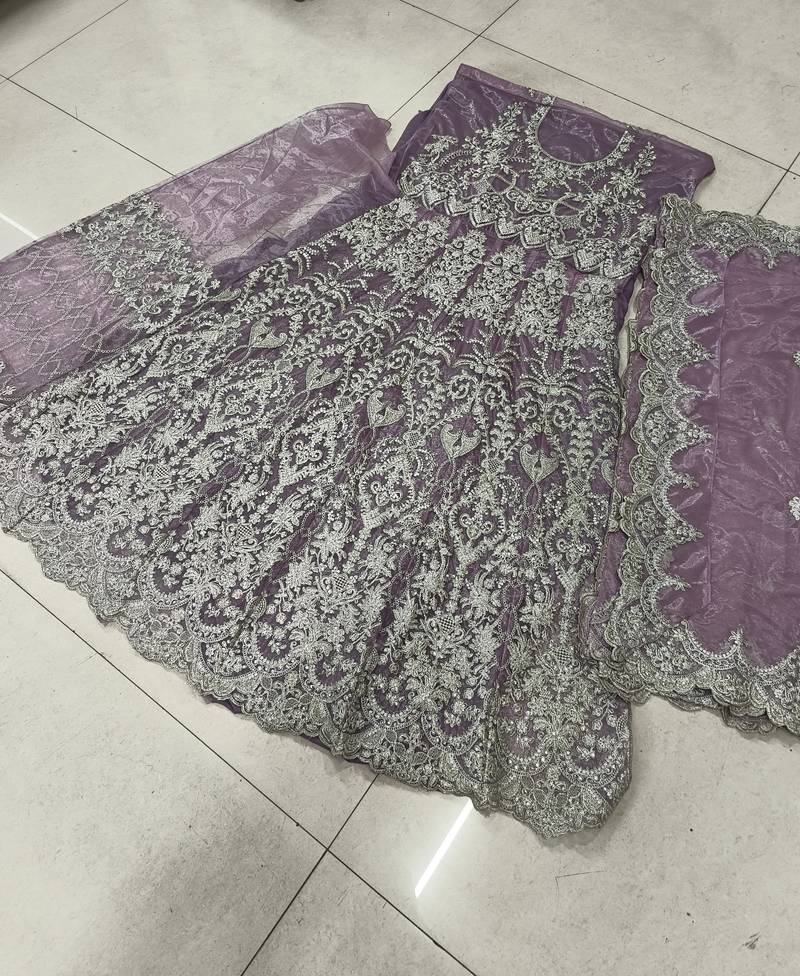 TWILL NET PURPLE ANARKALI SALWAR SUIT COLLECTION SEMI STTICHED MATERIAL