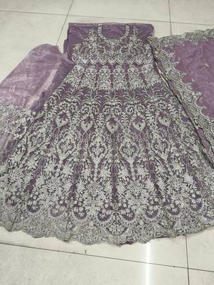 TWILL NET PURPLE ANARKALI SALWAR SUIT COLLECTION SEMI STTICHED MATERIAL 5