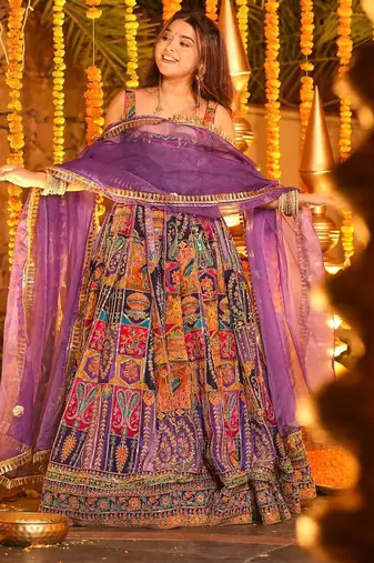 Light purple crepe silk position print party wear embroidery anarkali suit set