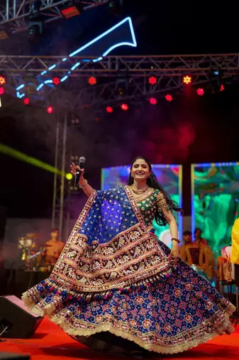 Blue Color digital print,Real Miiror Work With Reniya Cuting border With Drawstring With latkan Cotton Lahenga Choli Set