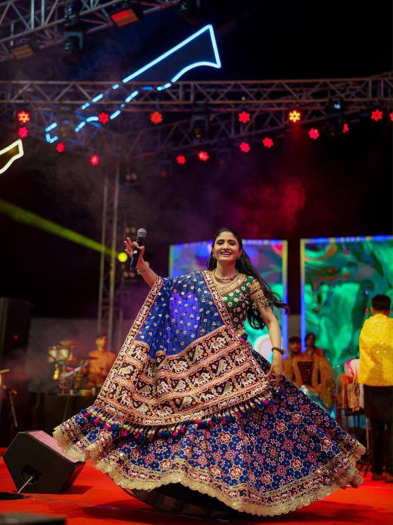 Blue Color digital print,Real Miiror Work With Reniya Cuting border With Drawstring With latkan Cotton Lahenga Choli Set