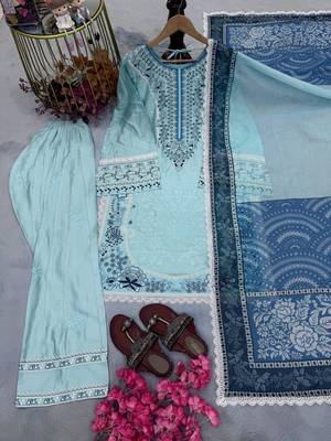 Blue Color Embroidery Work Satin Salwar Suit 4
