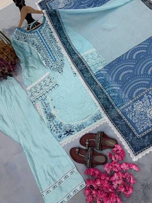 Blue Color Embroidery Work Satin Salwar Suit 5