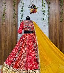 Red digital print & mirror Cotton Lahenga Choli Set 
