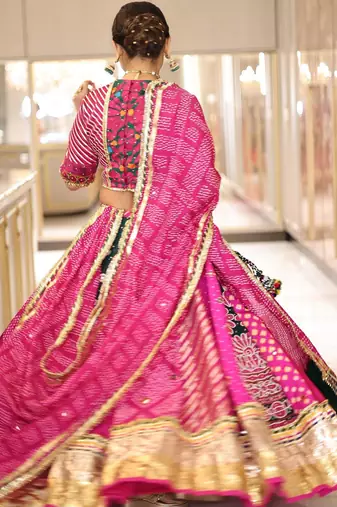 Rani Pink digital print mirror With lampi lace in border Cotton Lahenga Choli Set