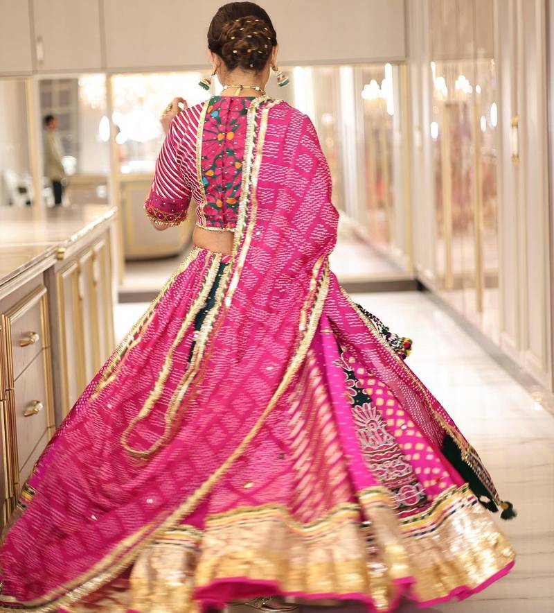 Rani Pink digital print mirror With lampi lace in border Cotton Lahenga Choli Set