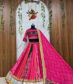 Rani Pink digital print mirror With lampi lace in border Cotton Lahenga Choli Set