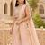 peach pink ready-to-wear palazzo saree with floral embroidered stitched blouse and ready belt
