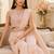 peach pink ready-to-wear palazzo saree with floral embroidered stitched blouse and ready belt