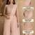 peach pink ready-to-wear palazzo saree with floral embroidered stitched blouse and ready belt