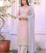 Pink Color Embroidery Sequence Work Faux Georgette Salwar Suit