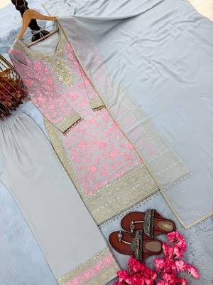 Pink Color Embroidery Sequence Work Faux Georgette Salwar Suit 4