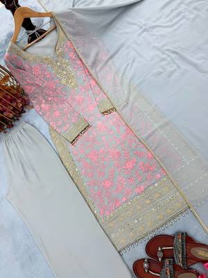 Pink Color Embroidery Sequence Work Faux Georgette Salwar Suit 5